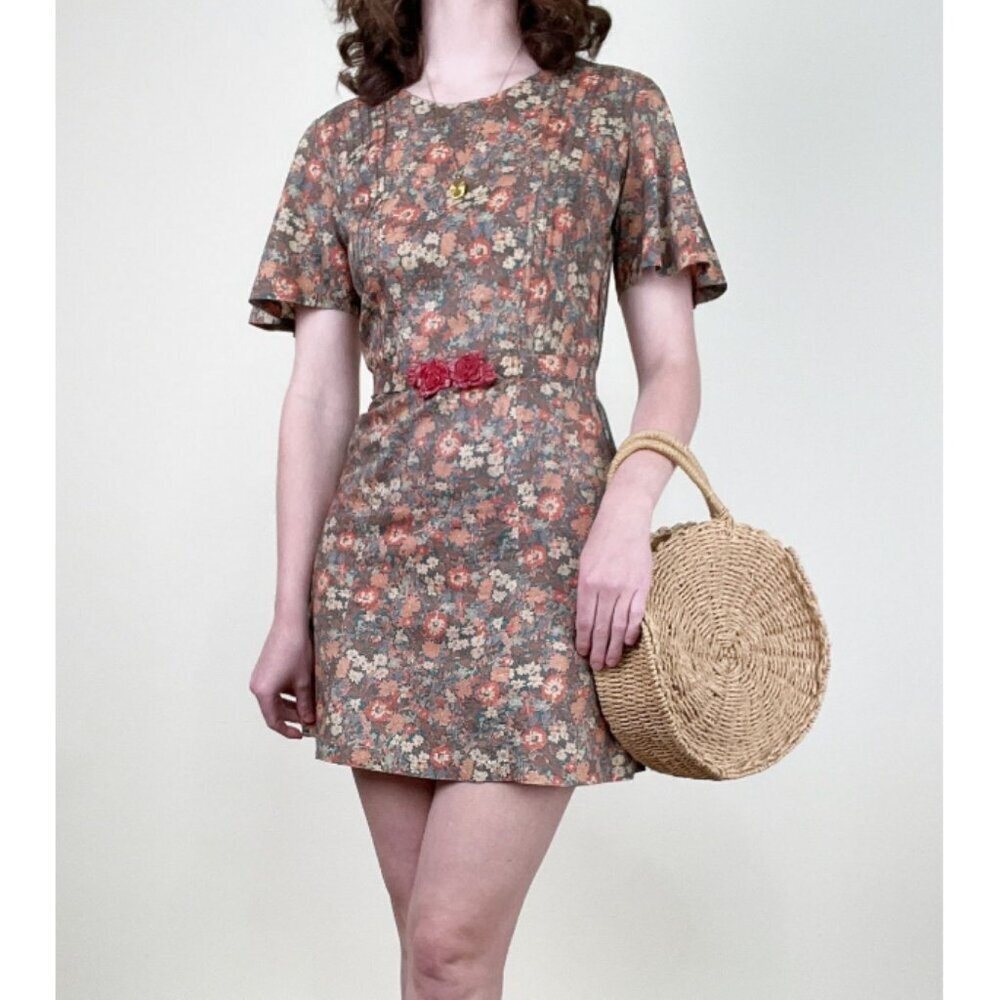 Vintage 70s Floral Print Mini Dress Romantic Euro Parisian Dainty Tea Party 70's